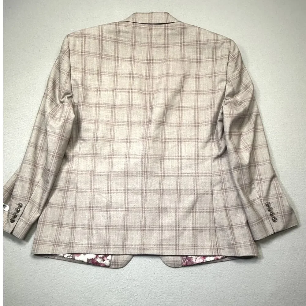 Tayion Collection Mens Regular-Fit Suit Jacket windowpane Tan/pink 44S $360